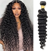 cheap 1 Bundle Human Hair Weaves-Brazilian Human Hair 1B # Natural Black Color Deep Wave Human Hair 1 Bundle 10-30 inches