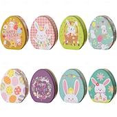 cheap Easter-1pc Easter Bunny Egg Shape Tin Box, Kids Gift Candy Container, Cute Metal Treat Case, Holiday Party Favor, Easter Basket Stuffer Storage Box