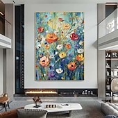 cheap Floral/Botanical Paintings-Mintura Hand Painted Abstract Flowers Oil Paintings on Canvas Modern Wall Art Picture For Home Decoration Ready To Hang With Stretched Frame