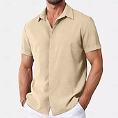 tanie Klasyczny-Męskie Koszula Koszula lniana Letnia koszula Koszula zapinana na guziki Codzienna koszula Koszula plażowa Równina Urlop Codzienny Czarny Biały Rumiany róż Niebieski Krótki rękaw Kołnierz Lato Odzież