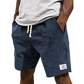 cheap Casual Shorts-Men's Shorts Casual Shorts Corduroy Shorts Pocket Elastic Waist Plain Comfort Breathable Knee Length Outdoor Vacation Daily Wear Vacation Fashion White Navy Blue Micro-elastic