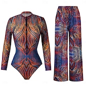 preiswerte Einteilige Badeanzüge-Damen Badeanzug Einteiler Monokini Bademode Bauchkontrolle Hohe Taille Schlank Rückenfrei Urlaub Strandbekleidung Blumen Rundhals Langarm Badeanzüge