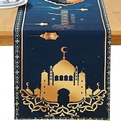 cheap Table Runners-Ramadan Eid Table Runner, Moon &amp; Gold Design, Heat-Resistant Dining Table Cloth, Kitchen and Entryway Decor, Elegant Home Accent for Holiday and Daily Use
