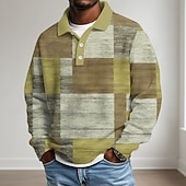 ieftine Polo geometric pentru bărbați-Bărbați Bloc Culoare Tricouri polo Waffle Texturat Manșon Lung Tricouri de polo Rever Casual Școală Îmbrăcăminte Atletică Purtare Zilnică Imprimare 3D Toamna iarna Albastru piscină Portocaliu Trifoi