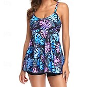 abordables Surfing Tankinis &amp; Bikinis-Mujer Traje de baño con estampado floral Traje de baño Tankini Floral Tropical Control de barriga Elástico Sin Mangas Bañadores Surf Playa Vocación Verano