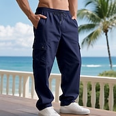 baratos Calças Cargo-Homens Calças Cargo Calças Calças largas Com Cordão Cintura elástica Bolso multi Tecido A Prova de Vento Conforto Diário Ao ar livre Feriado Roupa de rua à moda Preto Verde Tropa