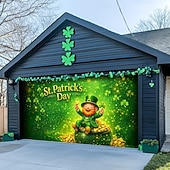 お買い得  ホリデータペストリー-聖パトリックの日のガレージドアの装飾、金の壺を持った陽気なレプラコーン &amp;クローバー、聖パトリックの日のお祝いにぴったりのお祭りカバー。