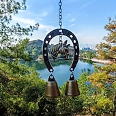 cheap Wall Sculptures-A Lucky Horseshoe Owl Wind Chime, Outdoor Iron Art Love Wind Chime, Vintage Horseshoe Design, Valentine's Day Iron Nail Wind Chime Home Decoration for Good Luck in Love, Perfect Garden Ornament