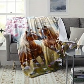 お買い得  ブランケット＆毛布-タペストリー 毛布 フリースブランケット 馬 かわいいスタイル 3D ファンタジー ベッドルーム ソファー ベッドサイド 装飾ブランケット 暖かい毛布 ギフト ホームデコレーション