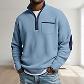 billige Vaffelstrikket T-skjorte-Herre Vaffel T-skjorte T skjorte Vaffel Henley-skjorte Herreskjorter med albuelapper Langermet Høyhalset Halv glidelås Høst vinter Helfarge Lapper Tradisjonell / vintage Fritid Lapper Fargeblokk