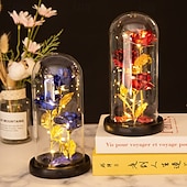 Недорогие Декоративные огни-Ночник с розой на День матери LED 21,5 * 11,5 см подарок для девушки жены и матери атмосферный светильник для спальни работающий от AAA батареи с прозрачной крышкой