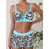 billige Bikinisett-Dame Bikini 2 Delt Badedrakt Boho Shorts Slim Uten Rygg Ferie Strand Bekledning Fargeblokk Geometrisk V Hals Uten Ermer Badedrakter