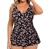 Недорогие Рашгард One Pieces-Жен. Купальник с цветочным принтом Платья-купальник Один Пис С принтом Ультралегкий (UL) Утягивание живота Эластичный Без рукавов Купальники Серфинг Для погружения с трубкой Лето