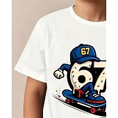 preiswerte Jungen 3D Lustiger Humor-Baumwolle Kinder Jungen Schwarz Weiß Grafik Lustiger Slang 67 T-Shirt Bluse Rundhalsausschnitt Kurzarm Outdoor Alltagskleidung Mode Streetwear Designer Drucken Sommer