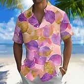preiswerte Tropische Pflanzen-Herren Blatt Tropische Pflanzen Sommer Hawaiihemd Knopfhemd Alohahemd Kurzarm Hawaiianisch Ferien Strandbekleidung Sommer Frühling Umlegekragen 3D-Druck Hemden mit Kragen Eine Tasche vorne Blau