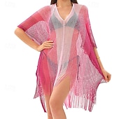 levne Kaftans-Dámské Plavky Přehozy Plavky Třásňový lem Vystřižený prázdniny Oblečení na pláž Tónované Do V Krátké rukávy Plavky