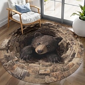 cheap Area Rugs-3D Optical Illusion Area Rug Visual Trap Floor Mat Non Slip Bear Cave Design for Entryway Bathroom Bedroom Living Room Indoor Outdoor Diatomaceous Earth Quick Dry Absorbent 2.6ft
