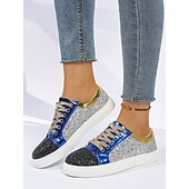 ieftine Adidași de Damă-Pentru femei Casual Toc Drept Vârf rotund Casual Imitație Piele Dantelat Argintiu Roșu+albastru