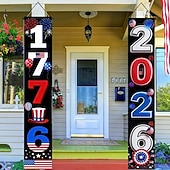 cheap America 250-US 250th Anniversary Patriotic Couplet Banner America 250 Years of Freedom Celebration Flag Door Decoration Red White and Blue Party Decor Semiquincentennial Celebration 4th of July Independence Day