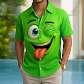 economico Modello 3D-Per uomo Illusione ottica Fantasia "Cartone 3D" Faccia Sorridente Camicia Camicia con Bottoni Manica Corta Divertente All'aperto Ferie Estate Primavera Collo ripiegato Stampa 3D camicie con colletto