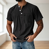 cheap Casual Henley Tee-Men's Henley Shirt 100% Cotton Acid Wash Shirt T shirt Tee Short Sleeve Solid Retro Vintage Casual Vintage Style Washed Henley Casual Summer Spring Fall Black Pink Light Green Henley T-Shirt