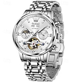 cheap Mechanical Watches-The New Olevs Men'S Business Watch With Luminous Perpetual Calendar Date And Day Display Multi-Functional Mechanical Watch Skeletonized Casual And Fashionable Waterproof Sports Men'S Wristwatch