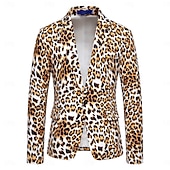 Χαμηλού Κόστους Ανδρικά Κλασικά Σακάκια-Ανδρικά Μπλέιζερ Causal Πάρτι Επίδοση Τσέπη Των ζώων Τολμηρός Όλες οι εποχές POLY Λεοπάρ Τσέπη Leopard Εκτύπωση Μοντέρνα Μονόπετο Ενός Κουμπιού Χρωματιστή ζακέτα Λευκό Κίτρινο