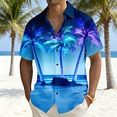 economico Piante tropicali-Per uomo Albero di Cocco Paesaggio Piante Tropicali Camicia Camicie hawaiane Camicia Aloha Manica Corta Hawaiano Vacanza Ferie Estate Collo ripiegato Stampa 3D Una tasca anteriore Camicia tipo lino