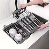 olcso Tárolóállványok-bővíthető rozsdamentes acél mosogató fölé helyezhető edénytartó &amp;Összecsukható csepegtetőkosár konyhai szervező edényekhez, poharakhoz és zöldségekhez, többszintes kialakítás a hatékony mosáshoz és