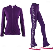 お買い得  フィギュアスケートのトレーニングウェア-フィギュアスケートジャケットとパンツ レディース 女子 アイススケート 衣装 ブラック ストレッチ トレーニング 競技 スケートウェア 保温 暖かい クリスタル/ラインストーン 長袖 アイススケート フィギュアスケート