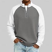 abordables T-shirt en tricot gaufré-Homme Tee-shirt Gaufre T-shirt avec fermeture éclair 1/4 manche longue Col montant Automne &amp; Hiver Automne Printemps &amp; Automne Bloc de Couleur Texturé Mode Occasionnel Boutons Pur Occasionnel Formel