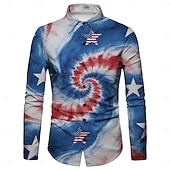 250th Anniversary USA Retro Vintage 1970s Shirt Aloha Shirt Long Sleeves Hippie Geometic Ethnic Fancy Dress Men's Masquerade 4th of July Party Independence Day Adults' Shirt