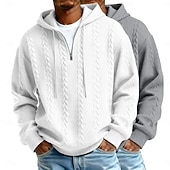 billige grunnleggende hettegensere for menn-Herre Jacquard Hattetrøje Hettegenser med glidelås Lyseblå + svart Hvit+lys grå Med hette عادي Med Tekstur Avslappet Daglig Sport &amp; Utendørs Polyester Gatemote Kul Sportsklær Høst vinter Vår &amp; Vinter