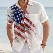  Hombre 4 de julio, 250 aniversario de Estados Unidos Bandera de EE. UU. 250 aniversario Camisa Abotonar la camisa Manga Corta retro de la vendimia Exterior Festivos Verano Primavera Cuello Vuelto