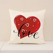 voordelige Kussens, inzetstukken en deksels-Kussensloop met rode hartjesprint voor Valentijnsdag, feestelijk "liefde"-design, decoratief kussen in Europese stijl, perfect voor op de bank of in de woonkamer, ideaal voor Valentijnsdag thuis en