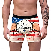 baratos Coleção Masculina-250º Aniversário EUA 2026 Boxer Curto Roupa Íntima Bandeira dos EUA Inovador Engraçado Adulto Homens Dia da Independência 4 de julho Casual Festa Vestir-se