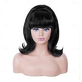 cheap Historical Wigs-Vintage Short Wavy White Silver Wig with Bang Retro Bouffant Beehive Wigs fits 80s Costume or Halloween Party