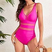 tanie Rash guardy One Piece-Damskie Strój kąpielowy Stroje kąpielowe One Pieces Solidne kolory W serek Wyszczuplenie brzucha Elastyczny Bez rękawów Kąpielówki Surfing Plaża Wakacje Lato