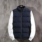 levne Pánská péřová vesta-Pánské Puffer Vesta Kamizelka Vesta Dovolená Denní Rande Módní Na běžné nošení Podzim Zima Kapsy Polyester Zahřívací Pohodlné Pevná barva Zip Stojáček Běžný Černá Rubínově červená Tmavomodrá Vesta