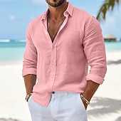 olcso Vakáció-Férfi Ing Vászon ing Nyári póló Strandruházat Gombos póló Sima Hétköznapi Napi Fekete Fehér Arcpír rózsaszín Lóhere Hosszú ujj Gallér Tavaszi nyár Ruházat