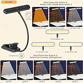 halpa Lukuvalot-LED-ladattava kirjavalo sängyssä lukemiseen muistitoiminnolla silmiä hellivä yövalo 3 väriä 5 kirkkautta joustava hanhenkaula kevyt klipsikirjan lukuvalo säädettävä kirkkaus