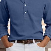 preiswerte Herren Popover Hemden-Herren Hemd Popover-Hemd Durchgeknöpft Hemd Freizeithemd Marineblau Dunkelblau Grau Leicht Blau Langarm Einfach Umlegekragen Lässig Outdoor Knöpfe Bekleidung Neutral Mode Täglich Lässig