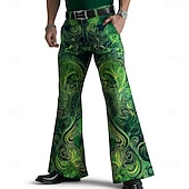  Pantaloni da disco per uomo con motivo paisley quadrifoglio di San Patrizio vita media vintage stile retrò festa tasche laterali pantaloni a palazzo primavera autunno stampa 3D scuro