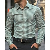 economico Geometrica-Per uomo Camicia Camicia casual Camicia con Bottoni Blu Nero Verde chiaro Rosa Verde Manica Lunga Strisce verticali Bavero Casuale Quotidiano Abbigliamento Moda Casual Confortevole