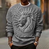 Χαμηλού Κόστους 3D Σχέδιο-Ανδρικά 3D Εκτύπωση Λιοντάρι 3D εκτύπωση Πουλόβερ Καθημερινό 3D Μακρυμάνικο Στρογγυλή Ψηλή Λαιμόκοψη Διακοπές Πάρτι Δώρο Κίτρινο Βυσσινί Πορτοκαλί Καφέ Γκρίζο Λαιμόκοψη 3D Όλες οι εποχές Σχεδιαστής