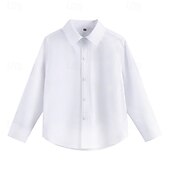 abordables T-shirts Décontractés pour Garçons-Chemises blanches unies à manches longues pour garçons, style décontracté, à boutons, idéales pour le printemps (4 ans et plus).