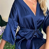 levne Dámské dupačky-Dámské Společenské oblečení Noční košile Módní Na běžné nošení Měkké Čistá barva Slátanina Šaty Domů Dovolená Poloviční rukáv Do V Vodní modrá Černá Světlá růžová Fialová Léto Jaro Podzim Běžný