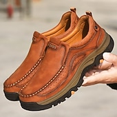 ieftine Pantofi casual slip-on-Teniși bărbătești maro din piele întoarsă și piele ecologică, cu design respirabil – încălțăminte sport și rezistentă, perfectă pentru activități în aer liber, alergare și ținute casual