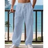 halpa Loma-Miesten Pellavahousut Housut Kesähousut Roikkuvat housut Rantahousut Kurenauha Joustava vyötärö Yhtenäinen väri Mukavuus Hengittävä Päivittäin ulko- Hiekkaranta Loma Muoti Musta Valkoinen