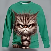 preiswerte T-Shirts mit Tiermuster-Herren Tiermotiv Katze Lustig T Shirt Langarm T-Shirt 3D-Druck Rundhalsausschnitt Hemd Mode Basic Lässig Täglich Straße Blau Schwarz Purpur Sommer Frühling Bekleidung S M L XL XXL XXXL